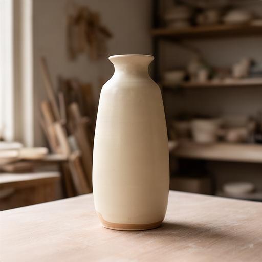 Vaso alto in ceramica color crema su un tavolo del laboratorio